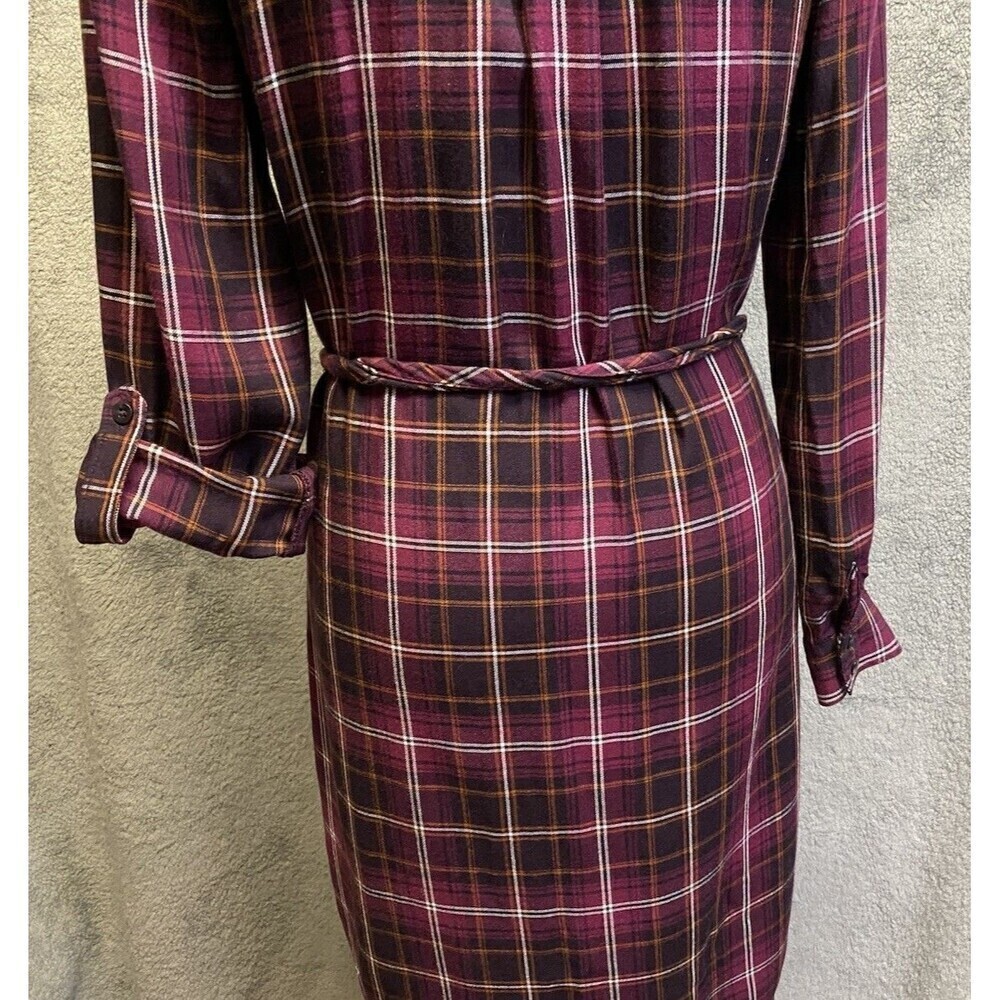 Banana Republic Women’s Plum Plaid, Button Down, Tie Waist Shirt Dress Size 2 - Picture 9 of 16